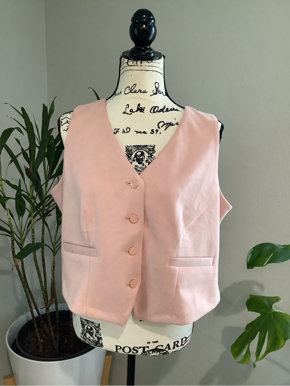 Soft Pink Tailored Button Vest NWOT